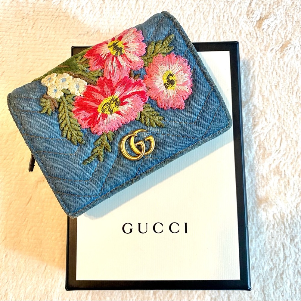 Gucci GG Marmont Denim Compact Wallet